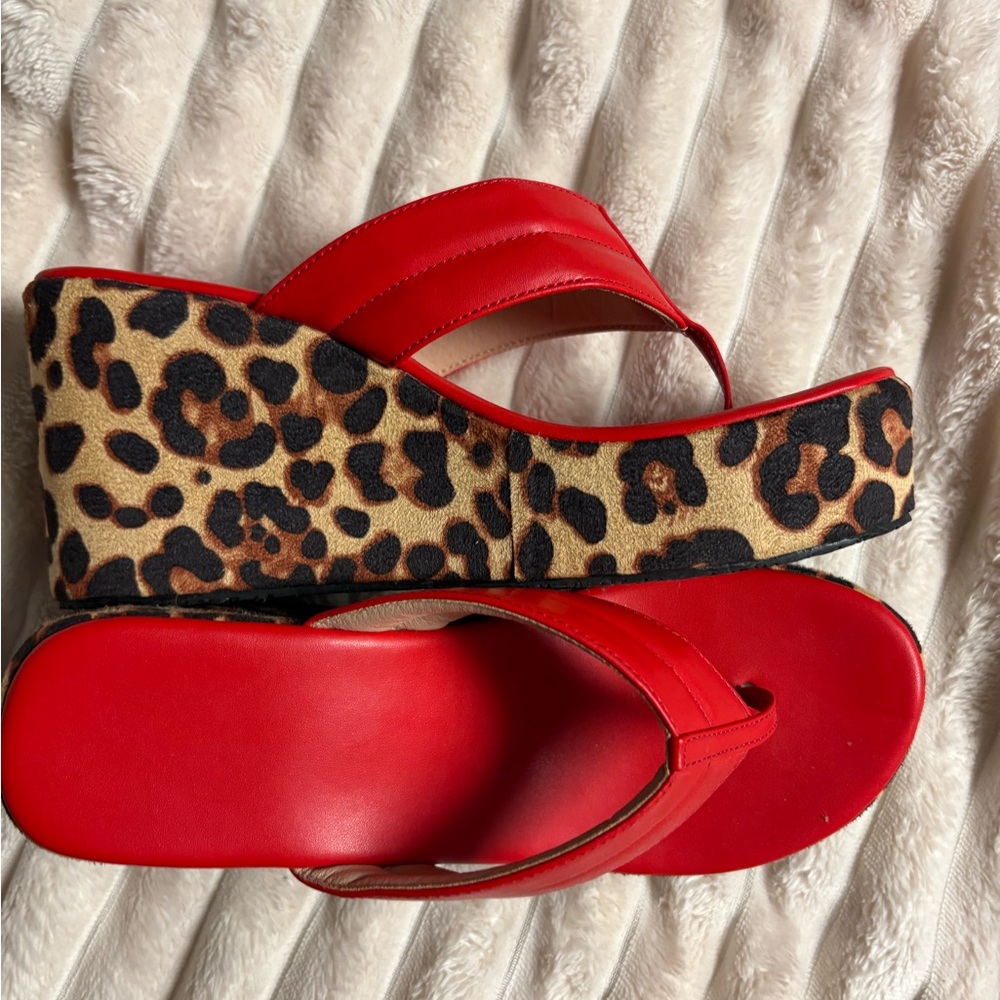 Red Leopard Print Women's Platform Sandals